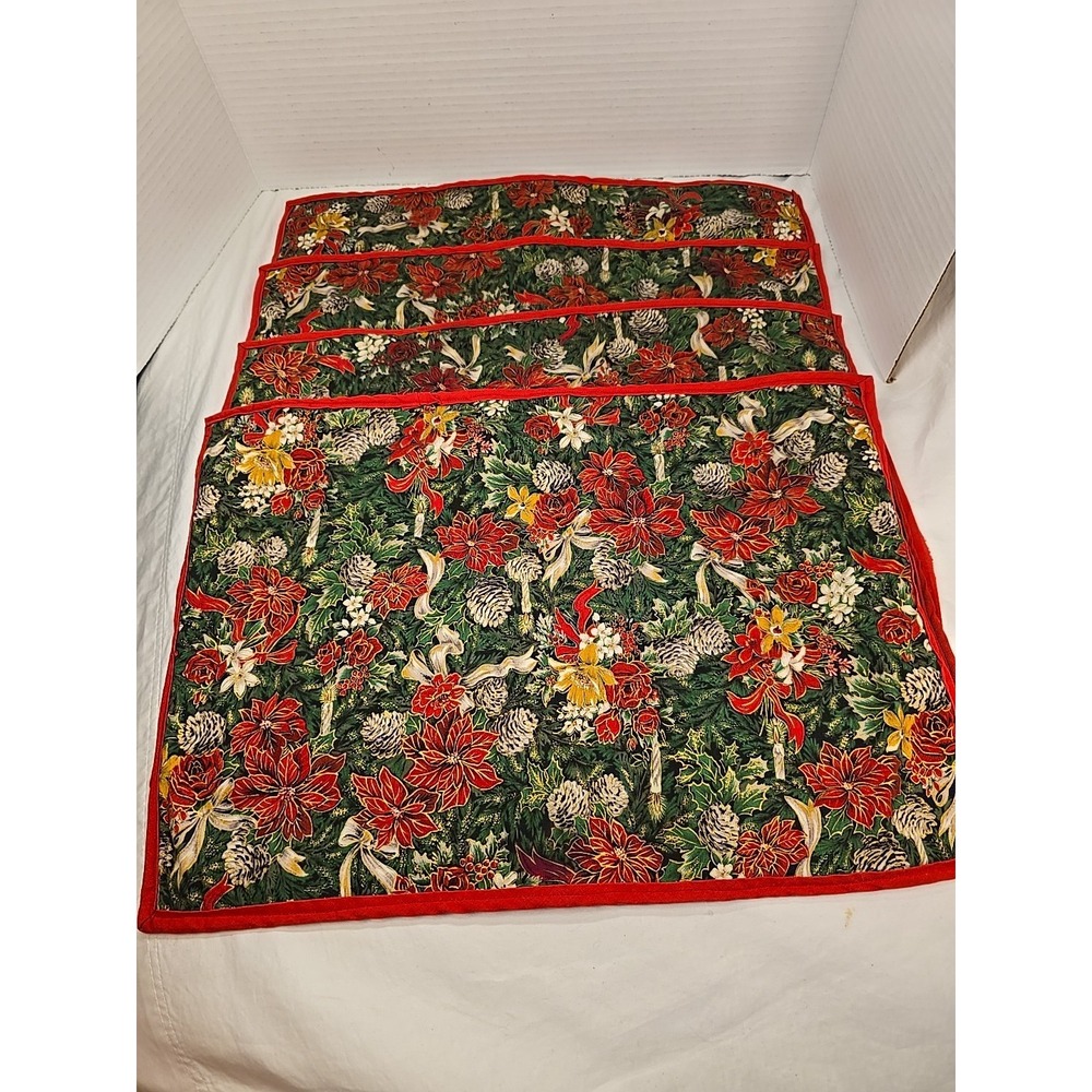 Set of Four Vintage Handmade Placemats With A‎ Poinsettia Design
